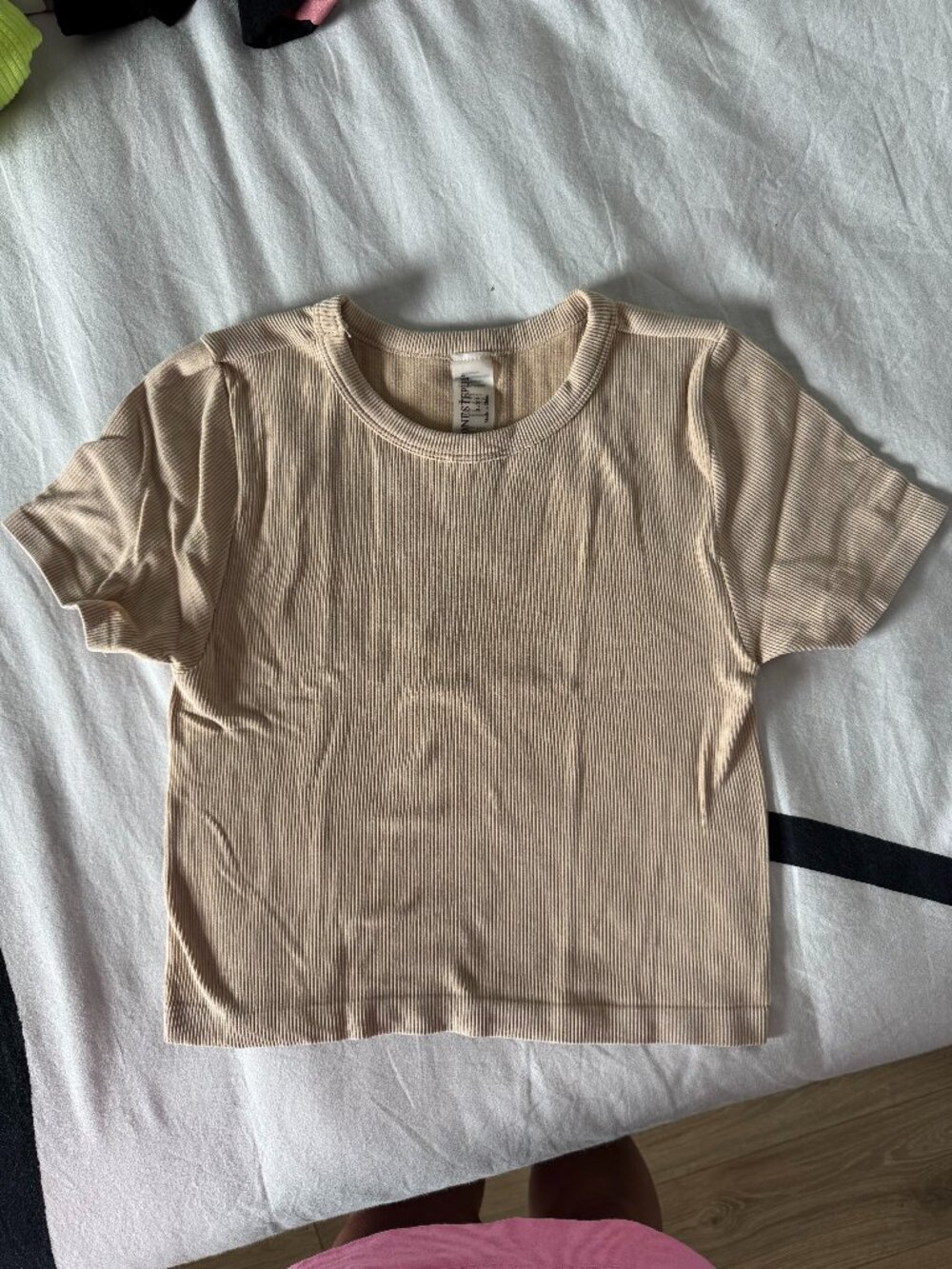 Juniors Tan Ribbed Classic Short Sleeve Tee | Everyday Basic Top Sz L/XL